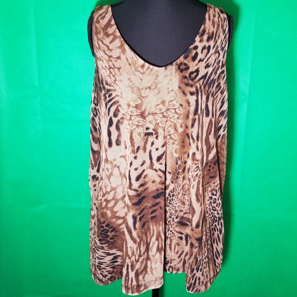 Chicos Tan Brown Mesh Animal Leopard Tank Size 3 US XL Office Retro Casual